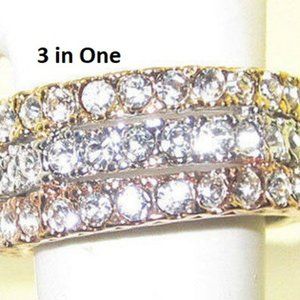 Tri Gold ring white rose yellow gold Cubic Zirconia stack wide band quality New